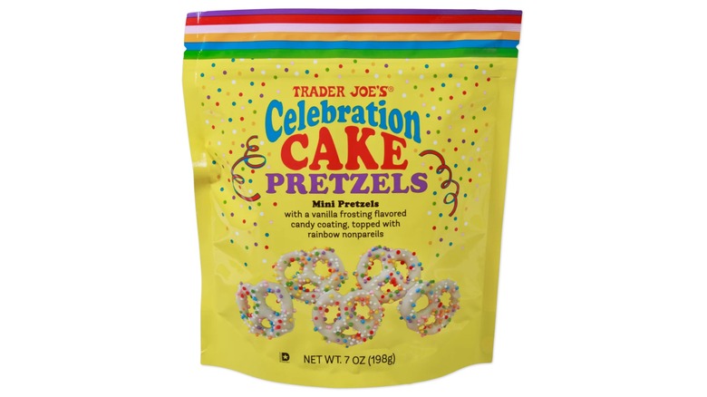 A bag of Trader Joe's Celebration Cake Pretzels