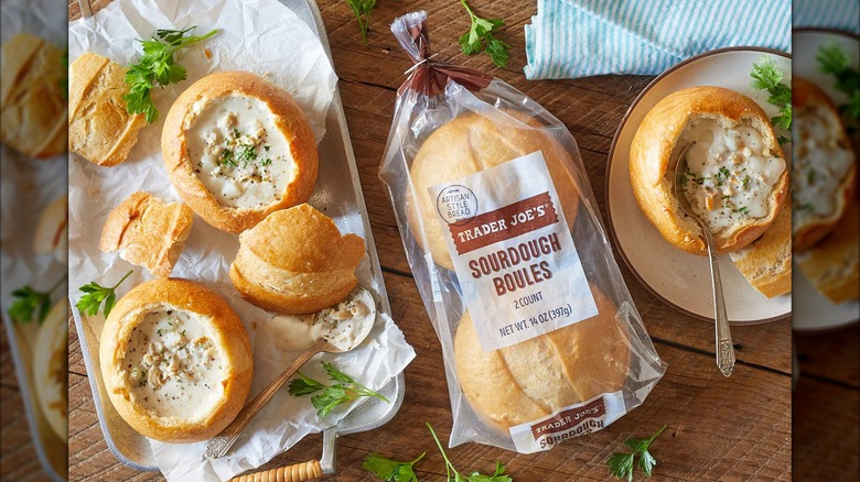 Trader Joe's Sourdough Boules acting as bowls for soup