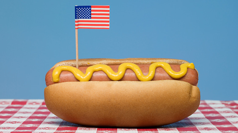 Hot dog with tiny American flag