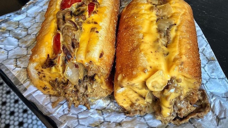 Beef and cheese on bread rolls