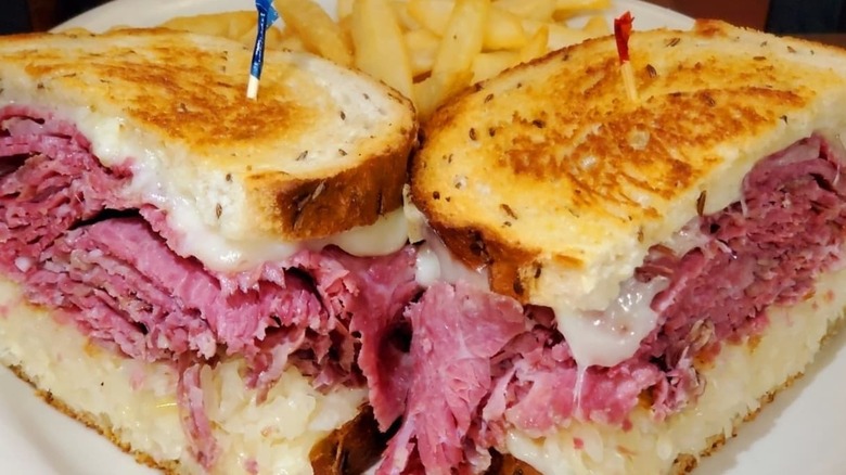Pastrami sandwich on plate