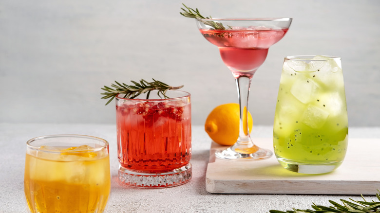 cocktails in various glasses