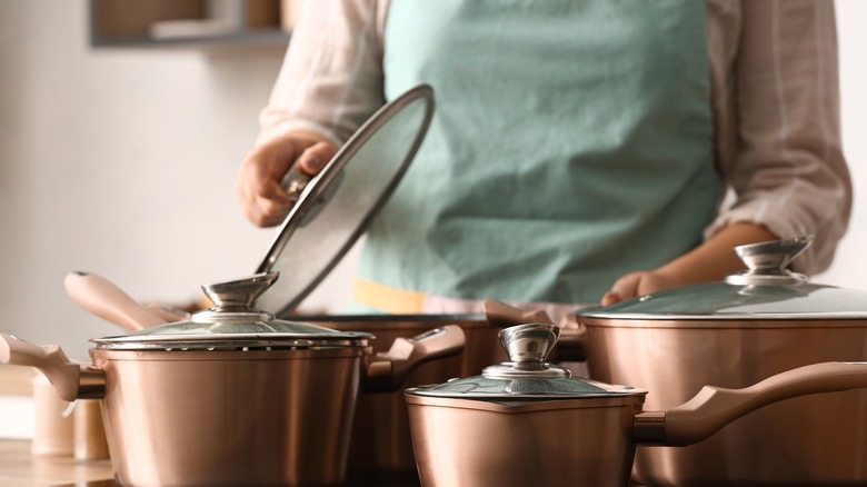 set of copper pans