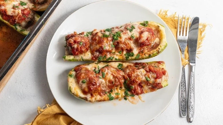 meatball marinara stuffed zucchini boats 