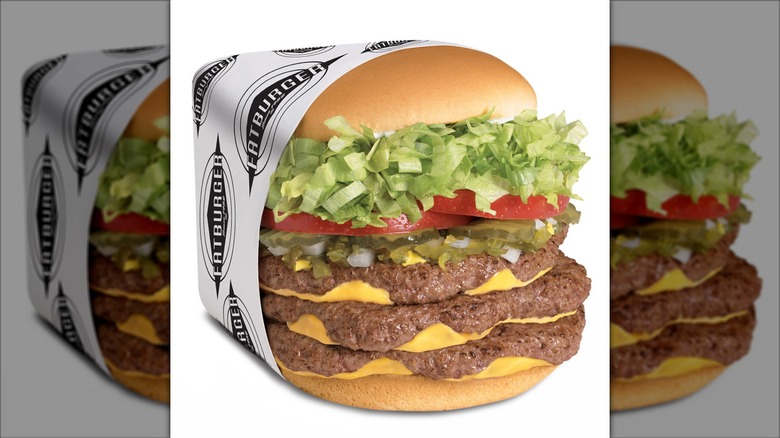 A XXXL Fatburger sits against a white background