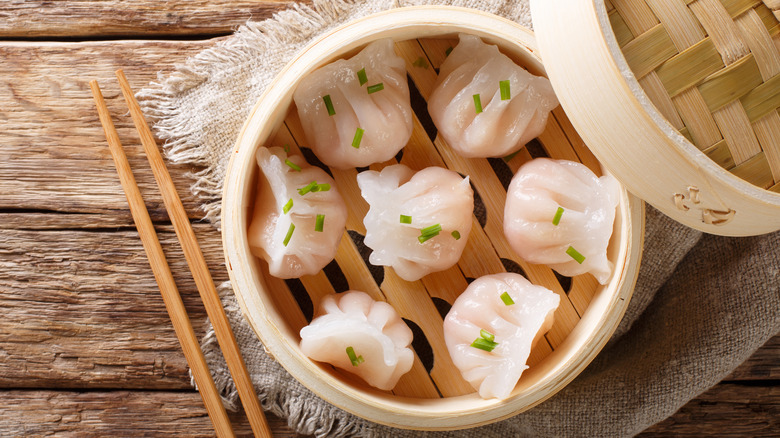 dim sum in steamer basket