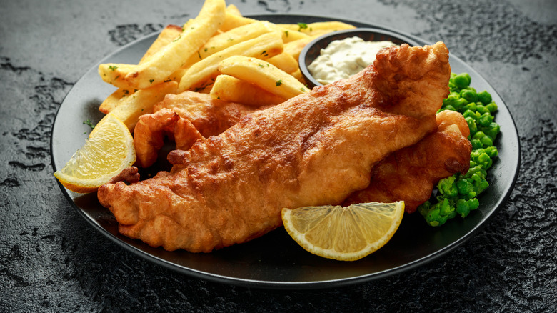 fish, chips and peas