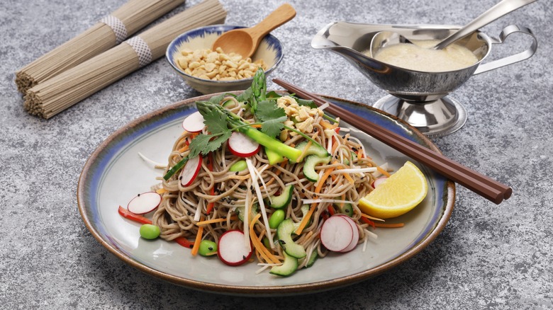 Noodle salad on plate