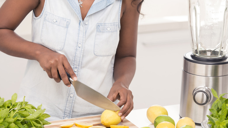 lemons next to a blender
