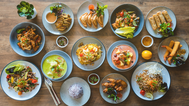 selection of Thai dishes on a table