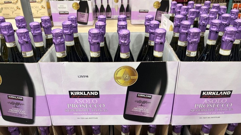 Cases of Kirkland Signature Asolo Prosecco Superiore DOCG are on display in store.