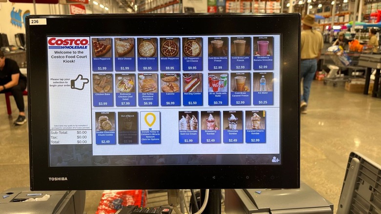 The digital terminal at a Costco food court.