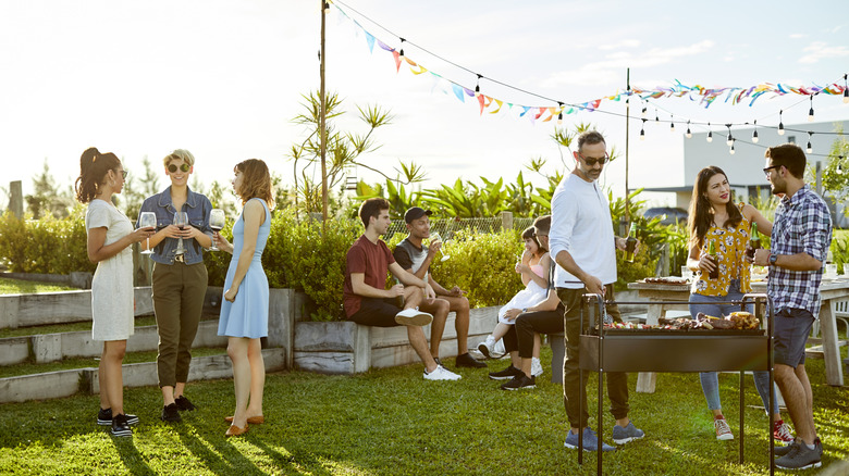 People gathered at a cookout.