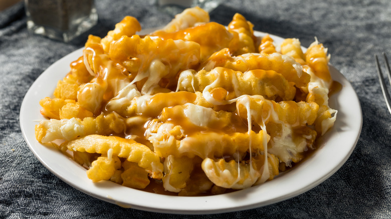 Disco fries on white plate