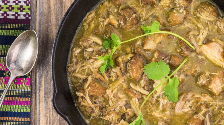 Skillet of pork green chili