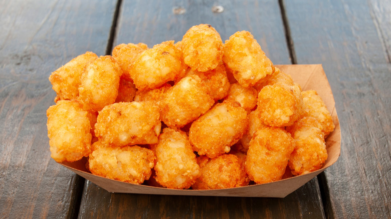 Paper container of tater tots