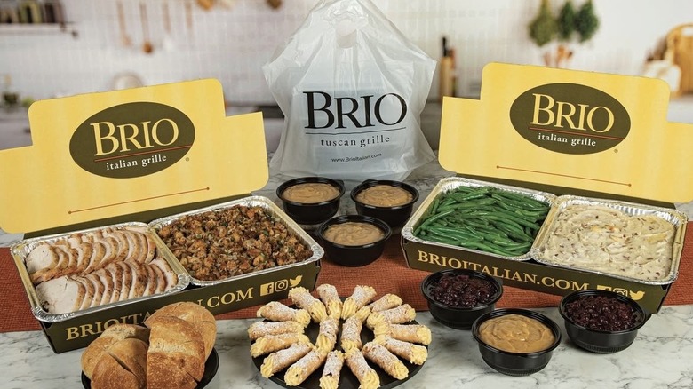 Turkey, stuffing, gravy, and more packaged to take home from Brio