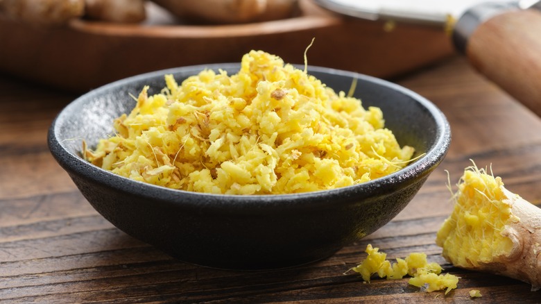 A bowl of freshly grated ginger
