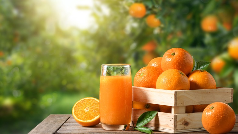 oranges in wooden crate