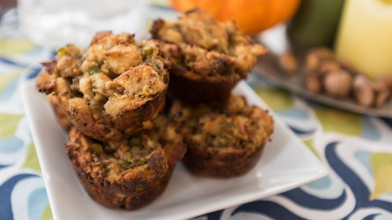stuffing muffins on a plate