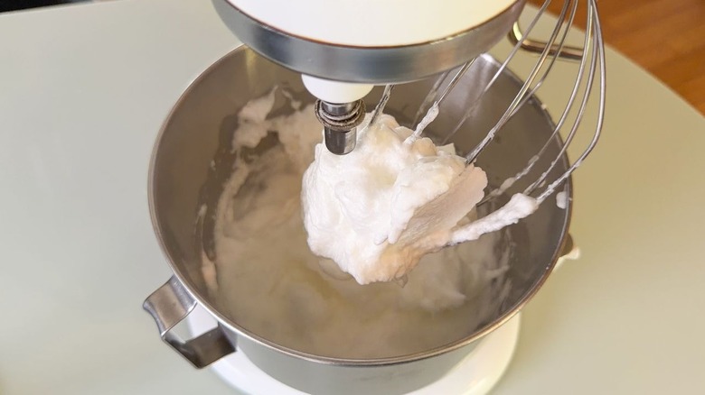 Egg whites beaten to soft peaks