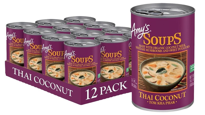 Cans of Amy's Thai Coconut Soup.