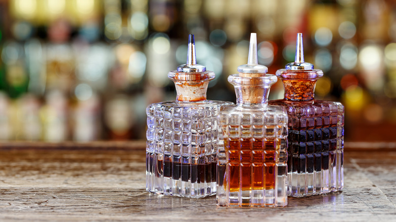 bitters displayed on bar counter