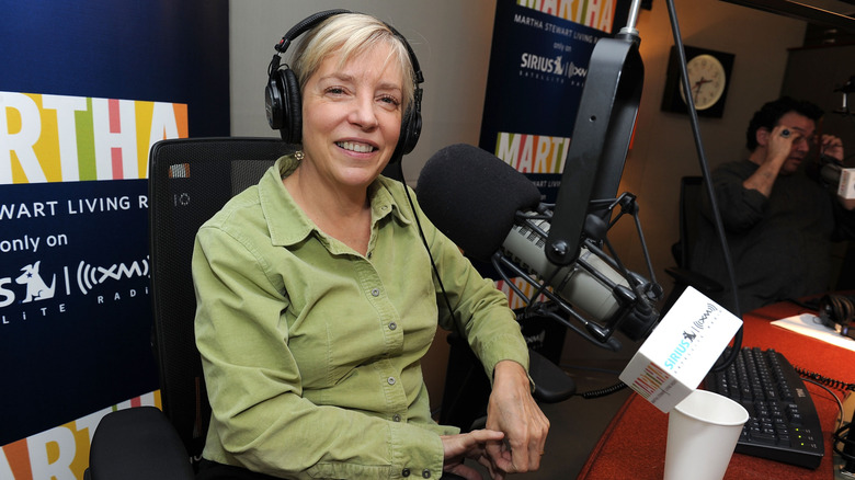 Sara Moulton smiling while podcasting