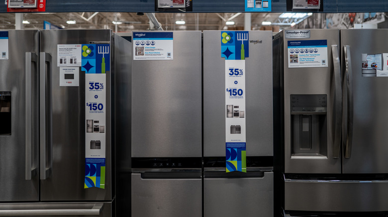 A Whirlpool fridge on display in a store