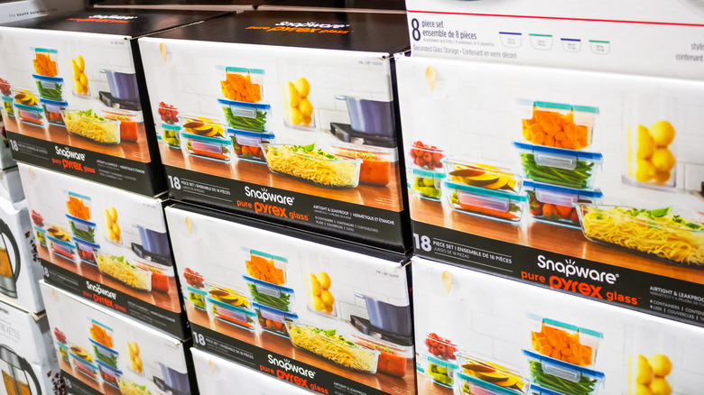 Boxes of the Snapware Pyrex Food Storage 18-piece set