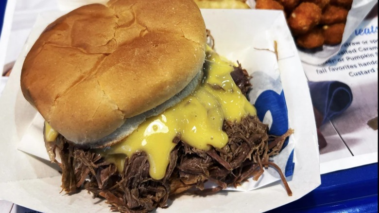 A pot roast sandwich with cheese sauce from Culver's.