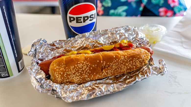 Costco food court hot dog in wrapped in foil