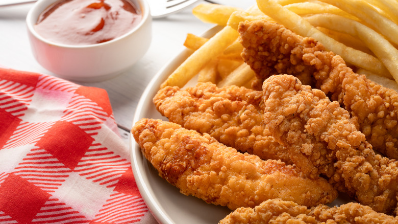 Chicken tenders and fries.
