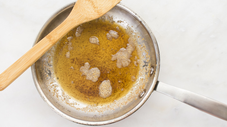 Butter browning in a skillet.