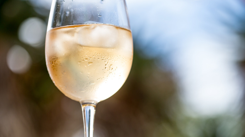 Glass of white wine with ice