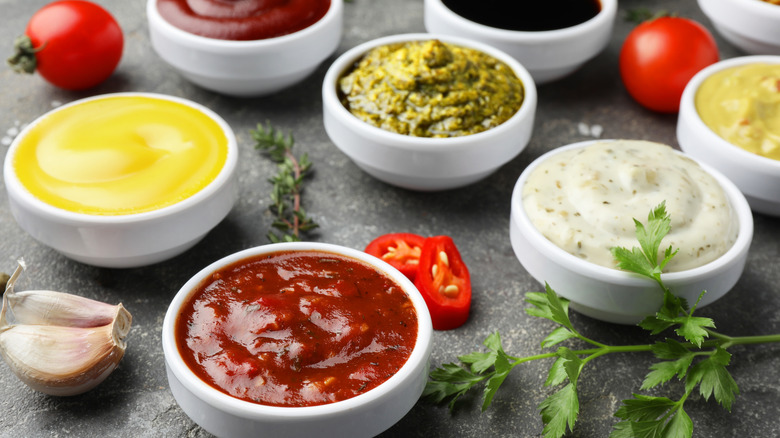 A selection of table condiments