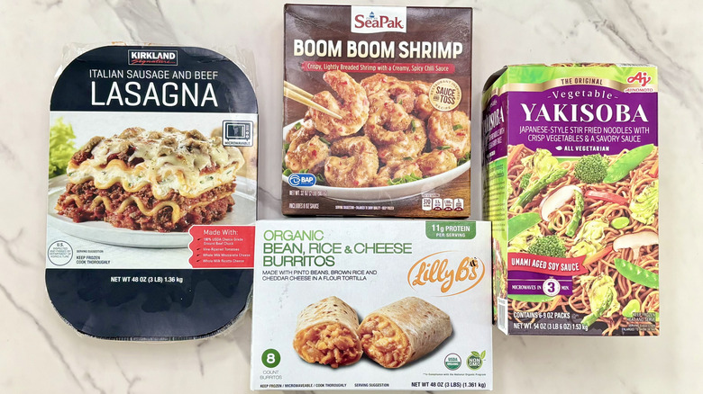 Frozen meals from costco laid out