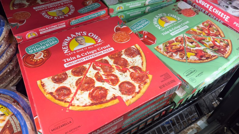 Newman's Own pizza lineup in the frozen aisle