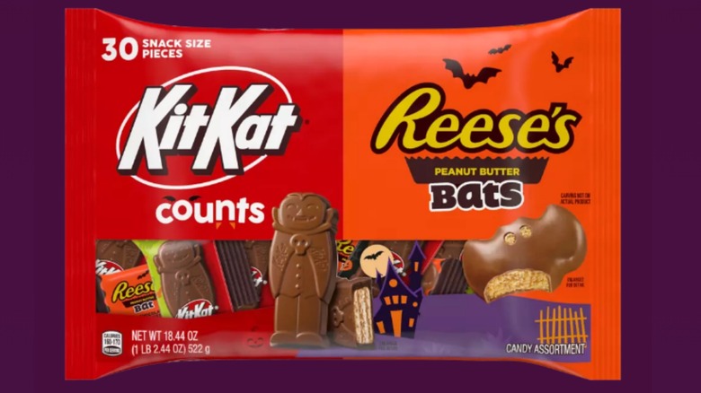 A pack of KitKat Counts and Reese's Bats sits against a purple background