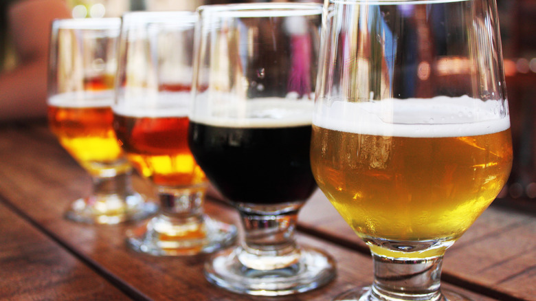 A flight of different beers.