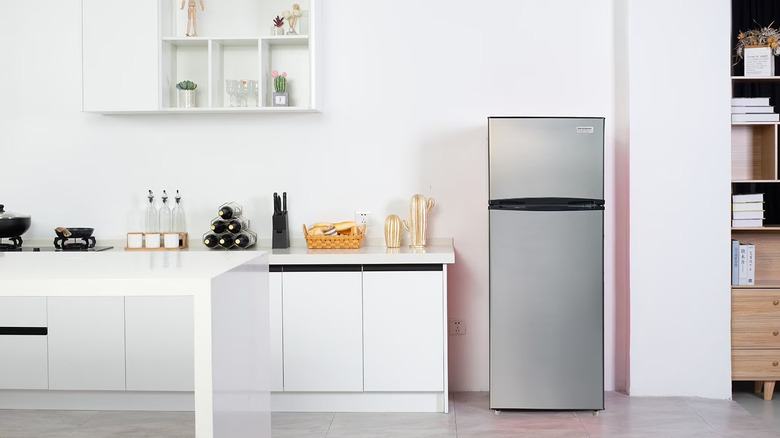 Frigidaire top-mount fridge in a kitchen