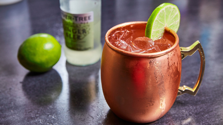 Moscow Mule served with a lime slice.