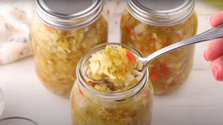 Jars of fresh chow chow relish