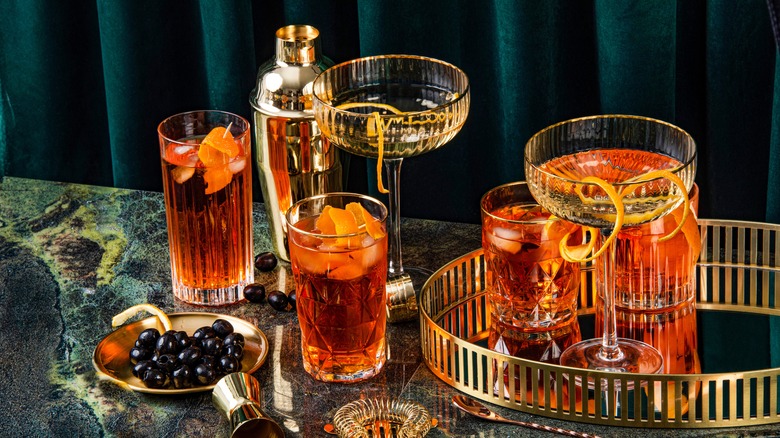 Several glasses of cocktails