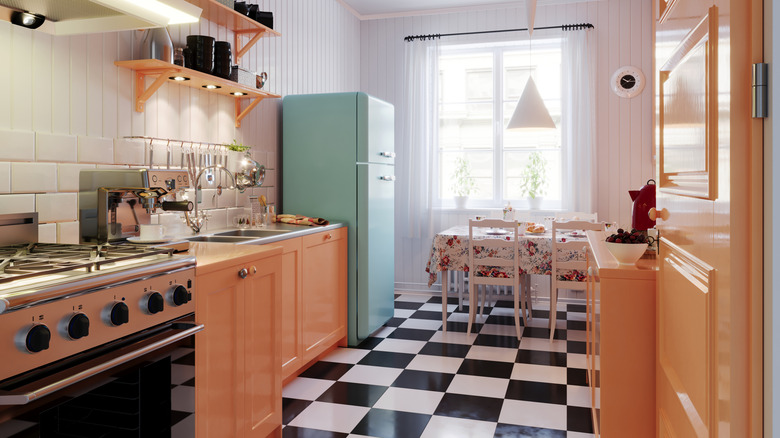 vintage kitchen with checkerboard floors