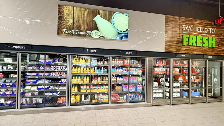 Dairy case at Aldi.