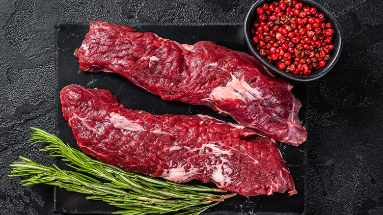 hanger steak on white background