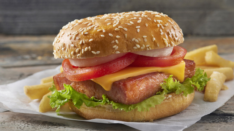 Spam burger, fries