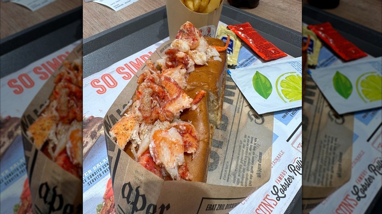 Closeup of a lobster roll at Mason's Famous Lobster Rolls
