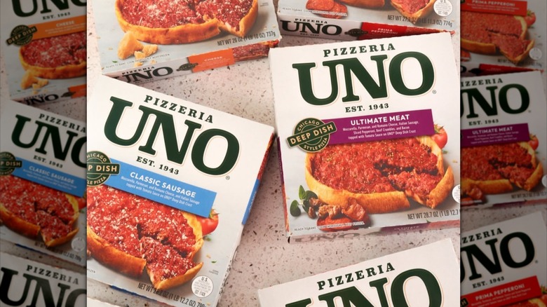 a variety of pizzeria uno pizza boxes